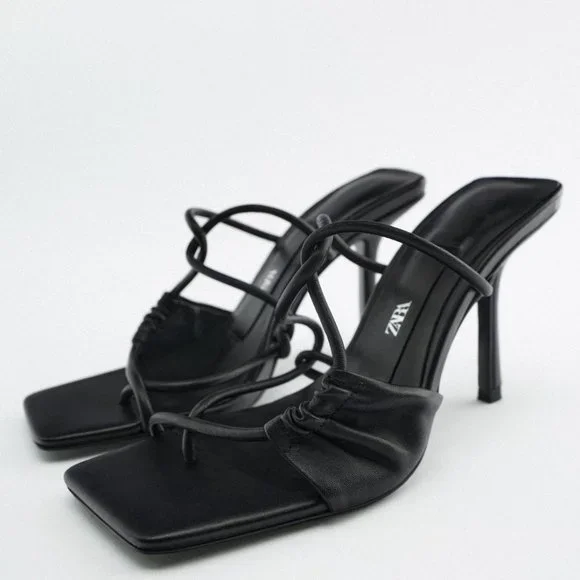 ★ZARA★ LEATHER HEELED SANDALS Zara Leather Strappy WideHigh Heeled Sandals Vanilla Yellow